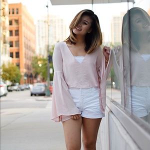 Light Pink Bellsleeve Crop Top